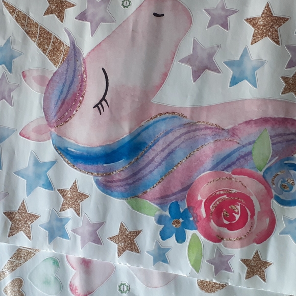 2 Sheets Unicorn Stars Hearts wallstickers - Picture 1 of 2